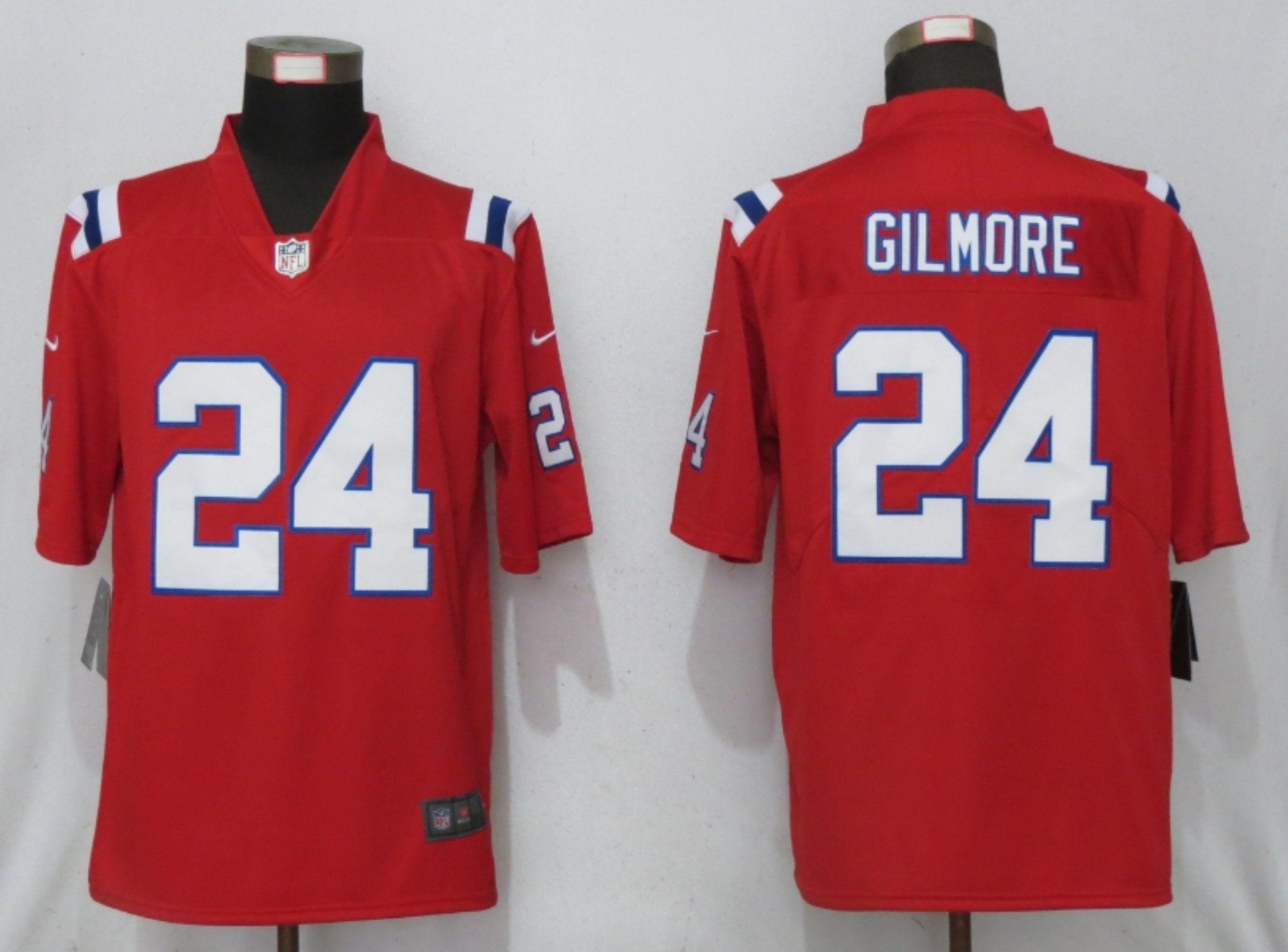 Men New England Patriots #24 Gilmore Nike Red Game NFL Jersey